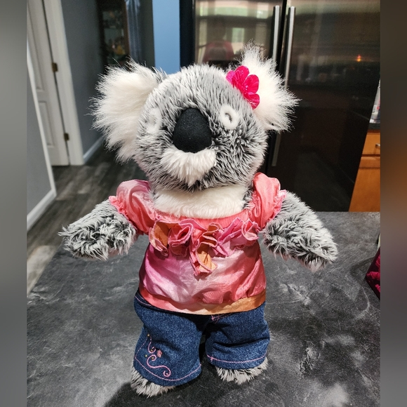 Cute Koala Plush in Pink Top and Denim Pants - Picture 1 of 4